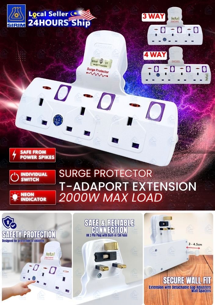 SIRIM T-ADAPORT Surge Protector Plug Adapter Sambungan Wayar Trailling ...