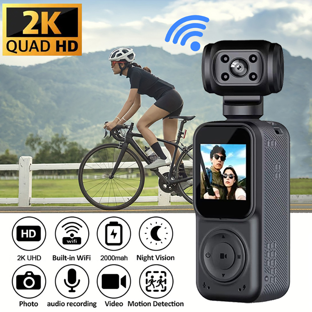 2K Ultra HD Handheld Mini Camcorder Portable 270° Rotatable Vlog Wifi ...