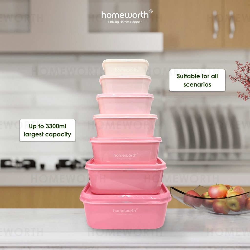 Food Container Set With Lid Bekas Makanan Hadiah Microwave-Safe (7 in 1 ...