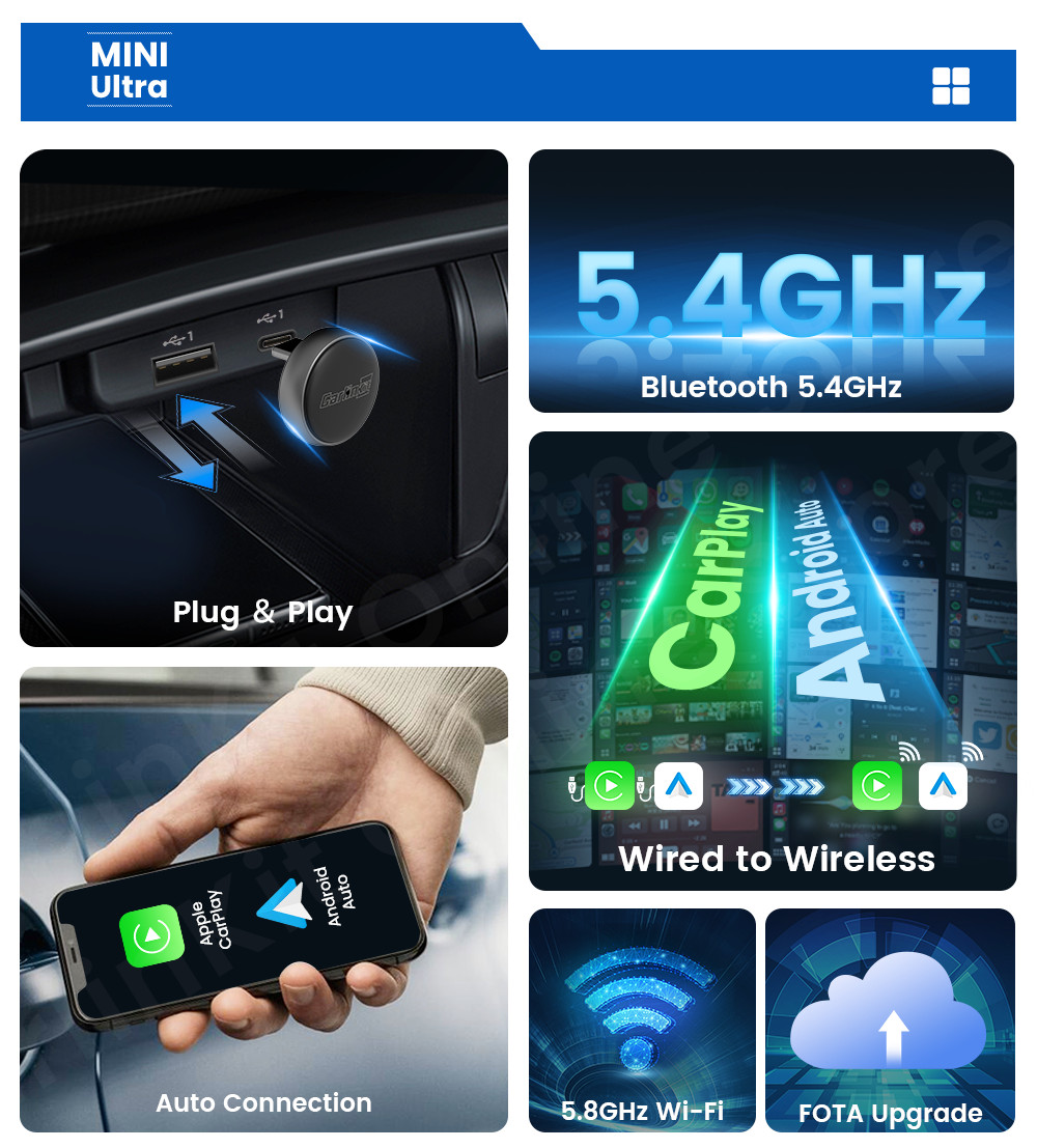 2025 CarlinKit Mini Ultra 3 CarPlay Android Auto Wireless Adapter for ...