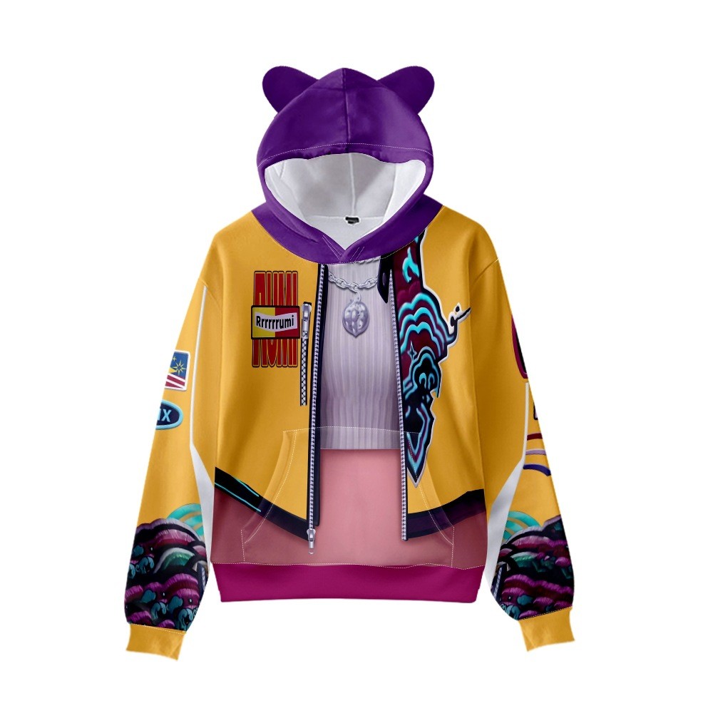 KPop Demon Hunter Rumi Hooded Jacket Cat Ears Long Sleeve Sweatshirt ...