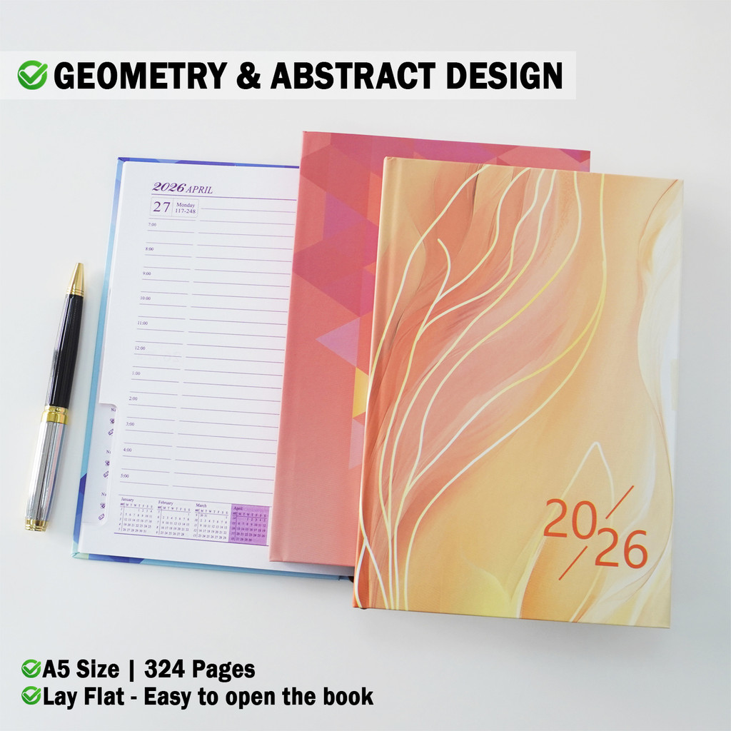 VCR 2026 A5 Daily Planner Diary Notebook Hardcover Abstract & Geometry ...