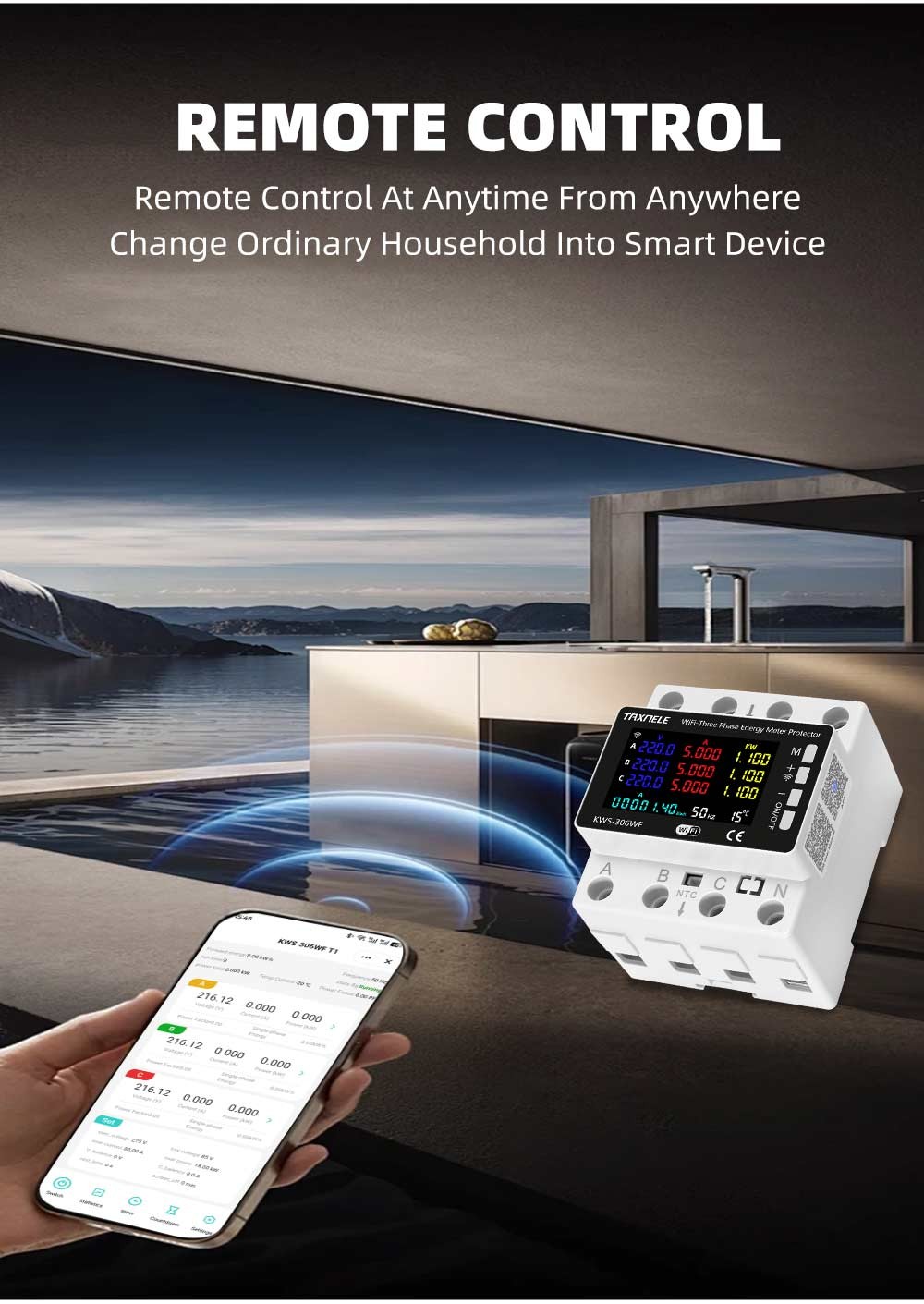 TUYA Wifi 3 Phase AC 85-290V 80A Power Energy Meter Monitor Voltage ...