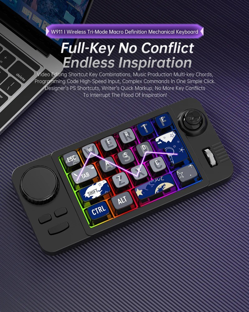 MKESPN W911 Mini Mechanical Keyboard Tri Mode RGB Macro Programming Hot ...