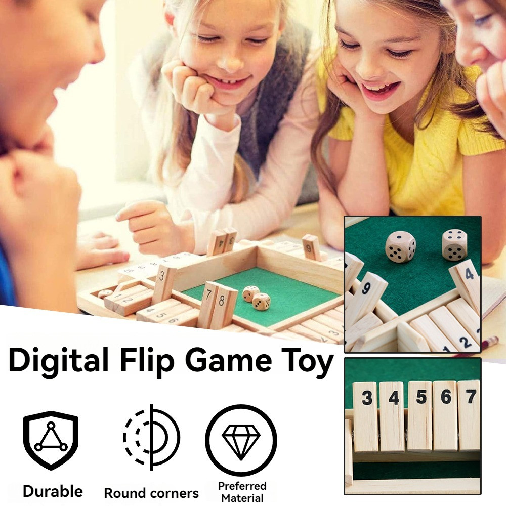 Shut The Box Game Board Games for Kids Family Large Wooden 2-4 Players ...