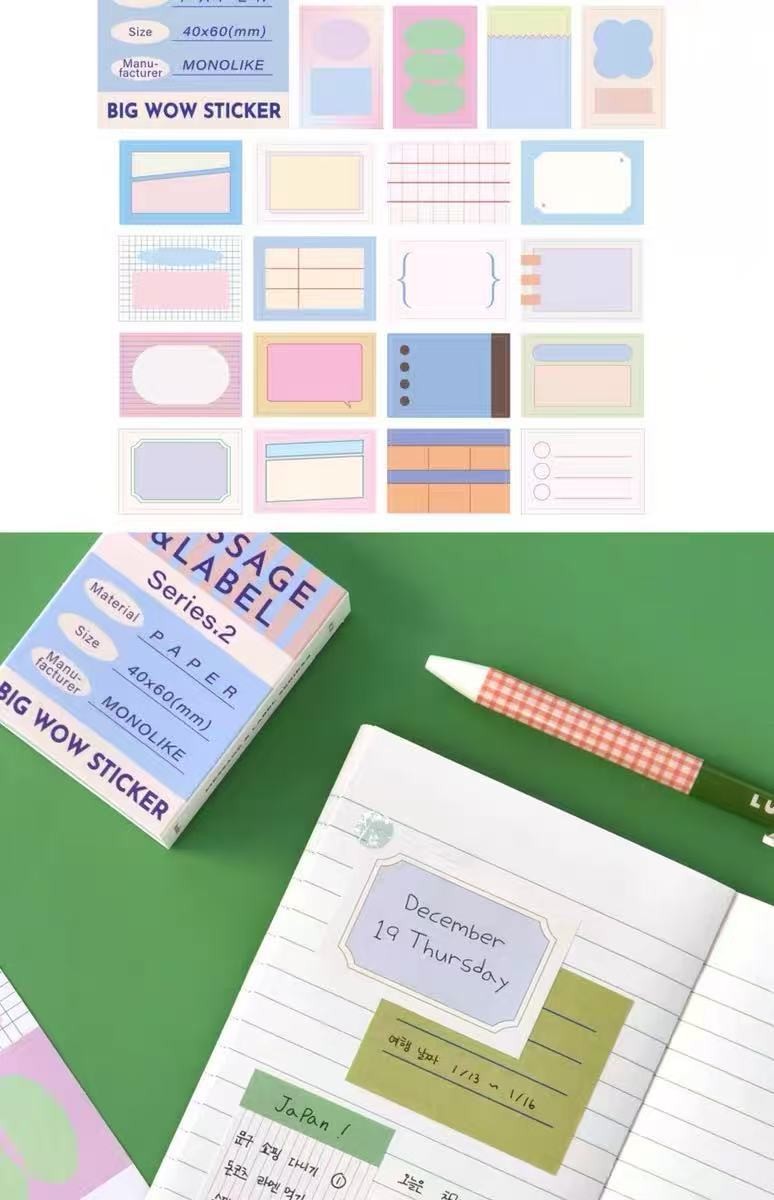 MONO Notes Small Fresh Retro Boxed Handbook Stickers Learning Stickers ...