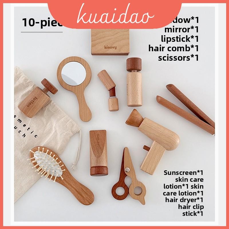 Comb Wooden Kids Lipstick Mirror Hair Cutting And Makeup Set Toy For ...