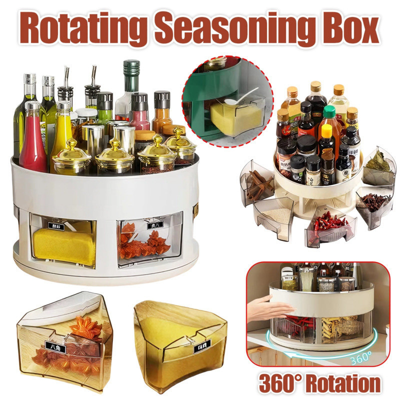 360° Rotating Spice Rack Seasoning Box Double Layer Rotatable Spice ...
