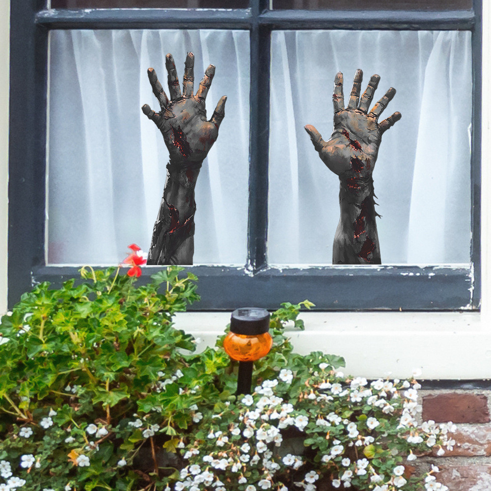 Halloween Horror Zombie Palm Balcony Glass Window Home Decoration ...