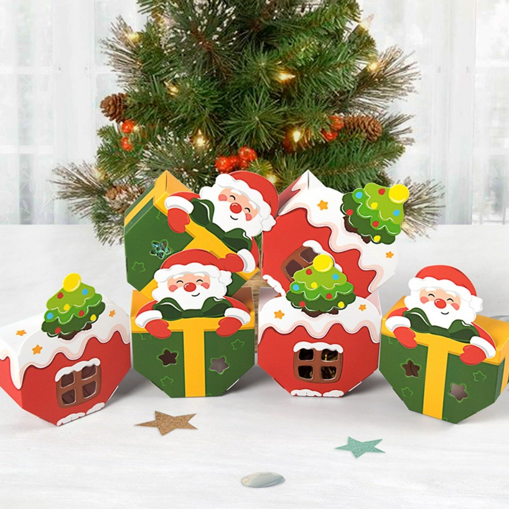 10Pcs Christmas Foldable Candy Paper Box Santa Claus Apple Visible ...