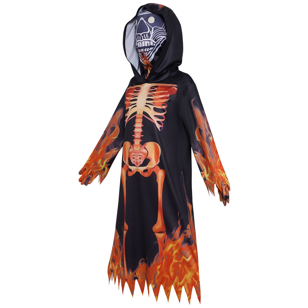 Halloween Flame Skeleton Kids Cosplay Costumes Party Horror Robe Cos ...