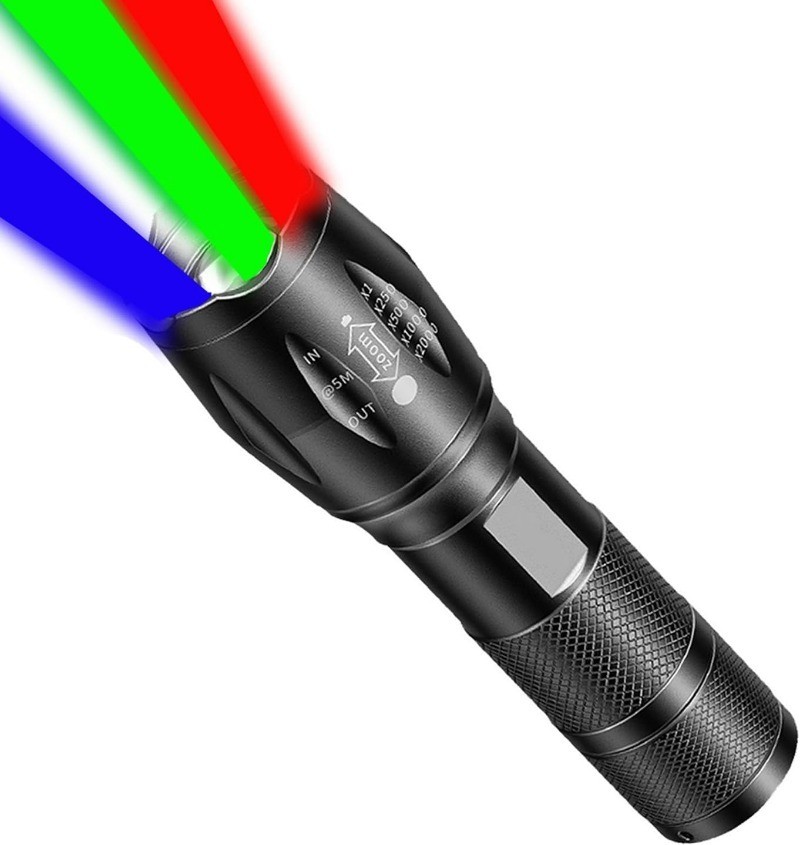 4 Color in 1 LED Green/Blue/White/Red UV Light Zoomable Flashlight WRGB ...