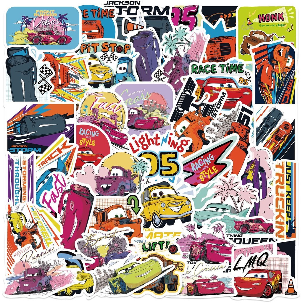50 Pieces Of Disney Cars Waterproof Stickers Lightning McQueen Genuine ...