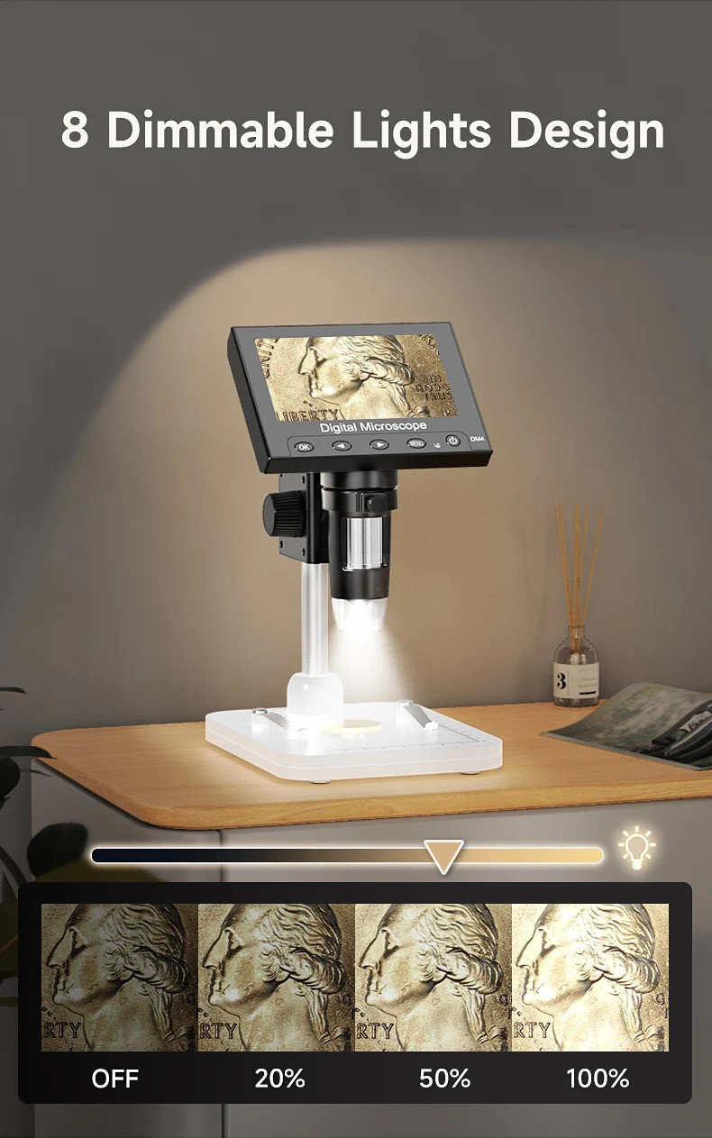 Digital Microscope with 4.3 inch IPS Screen 1000X Coin Microscope with ...
