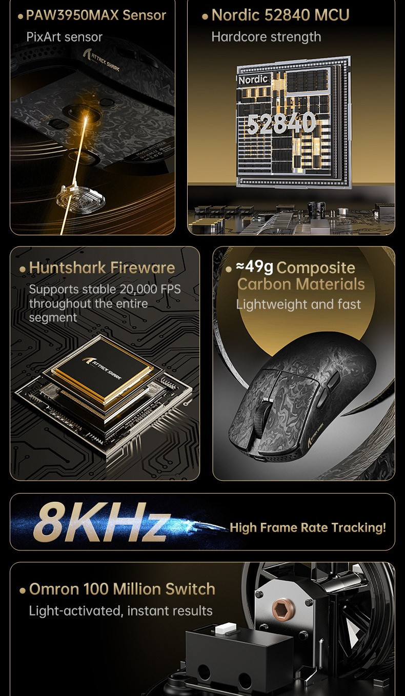 Attack Shark R11 Ultra Esports Mouse Carbon Fiber Wireless 3mode Nordic ...