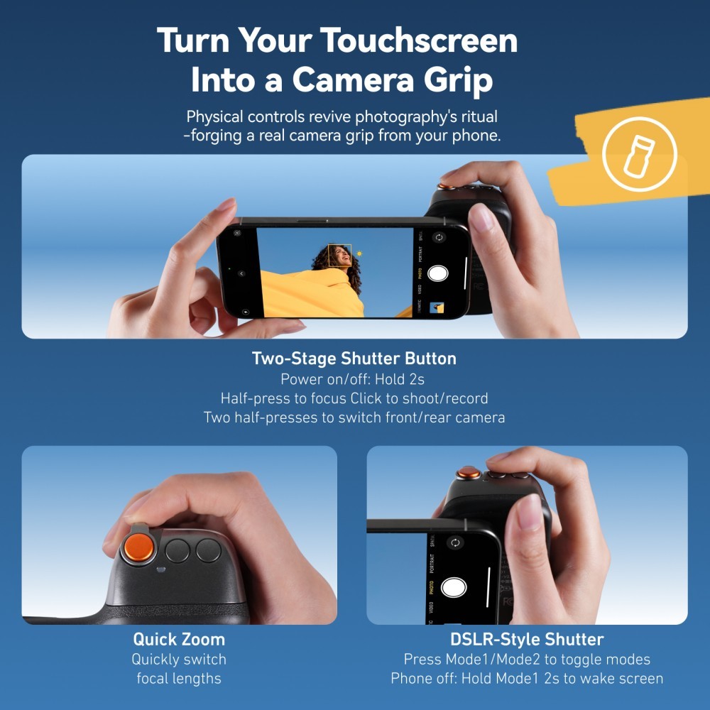 TELESIN Fun Shot Magnetic Phone Camera Handle Holder,Fill Light,Phone ...
