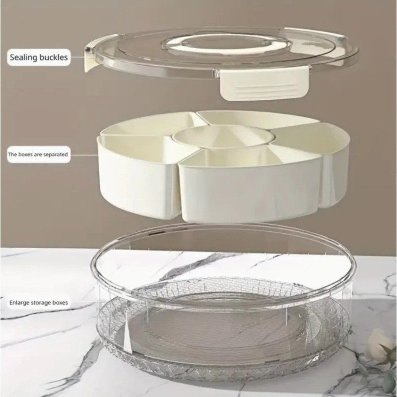 MultiBox Round Rotating 6 Large Round Compartments Snack Tray Plate ...