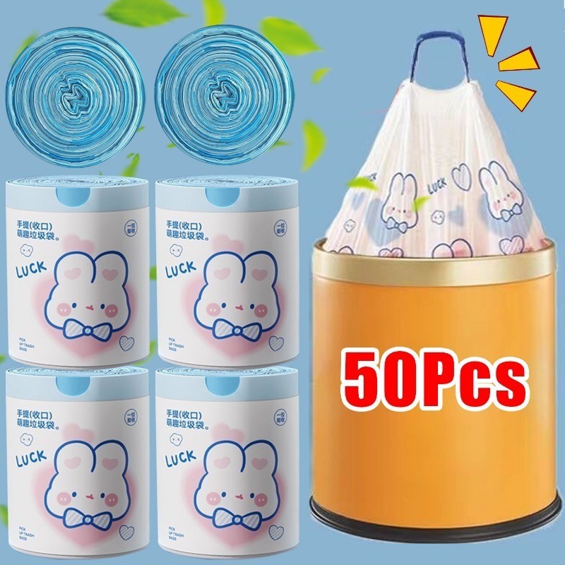 300Pcs Cute Blue Heart Rabbit Thickened Drawstring Trash Bags - Easy ...