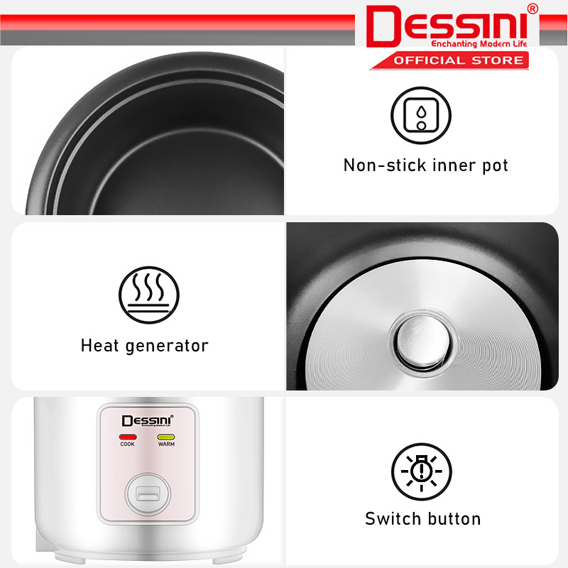 DESSINI ITALY 2.0L Electric Rice Cooker Non Stick Aluminium Inner Pot ...