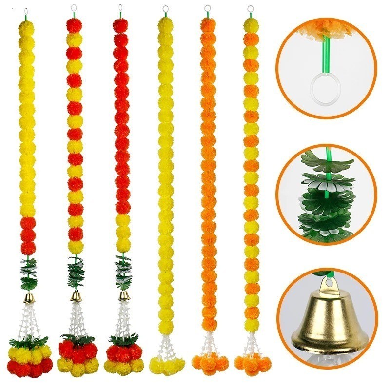 Happy Deepavali Marigold Indian-style Leaf Bell Combination Flower ...