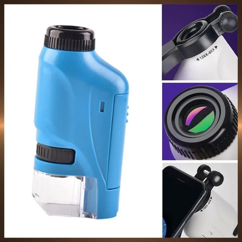 60-120X Magnifier Mini Pocket Microscope Handheld Microscope Kid's ...
