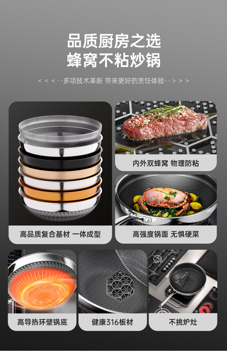 Stainless Steel Wok pan, Hybrid Wok with Lid, PFOA Free Cookware, Non ...