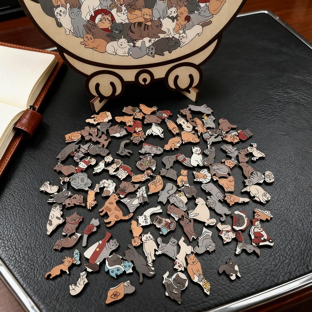 Morandi-Colored Cat Shaped Wooden Jigsaw Puzzle creativity for Adults ...