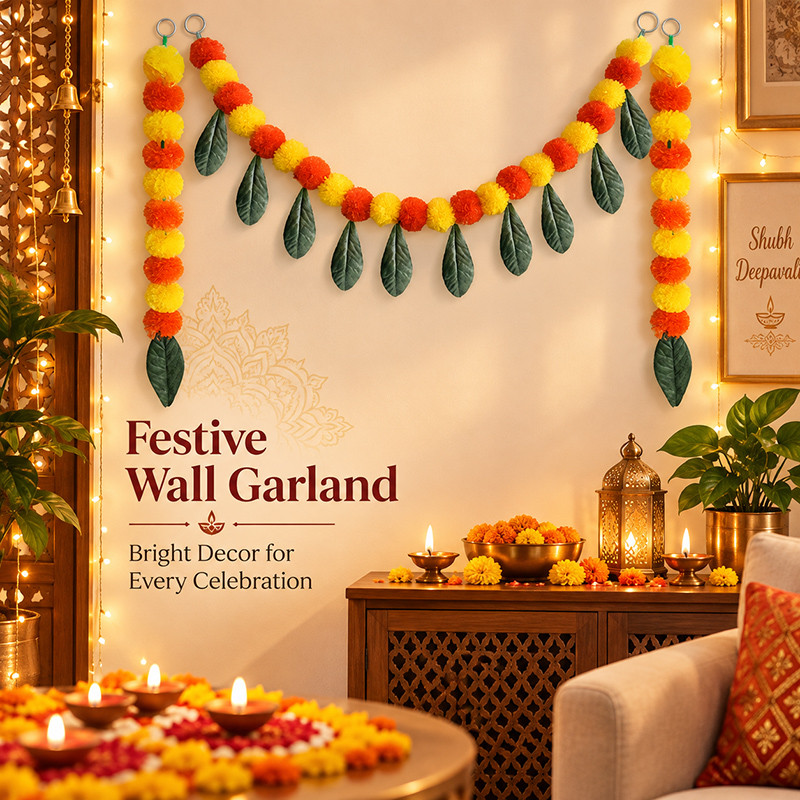 Diwali Artificial Marigold Toran Garland with Bell Door Hanging ...