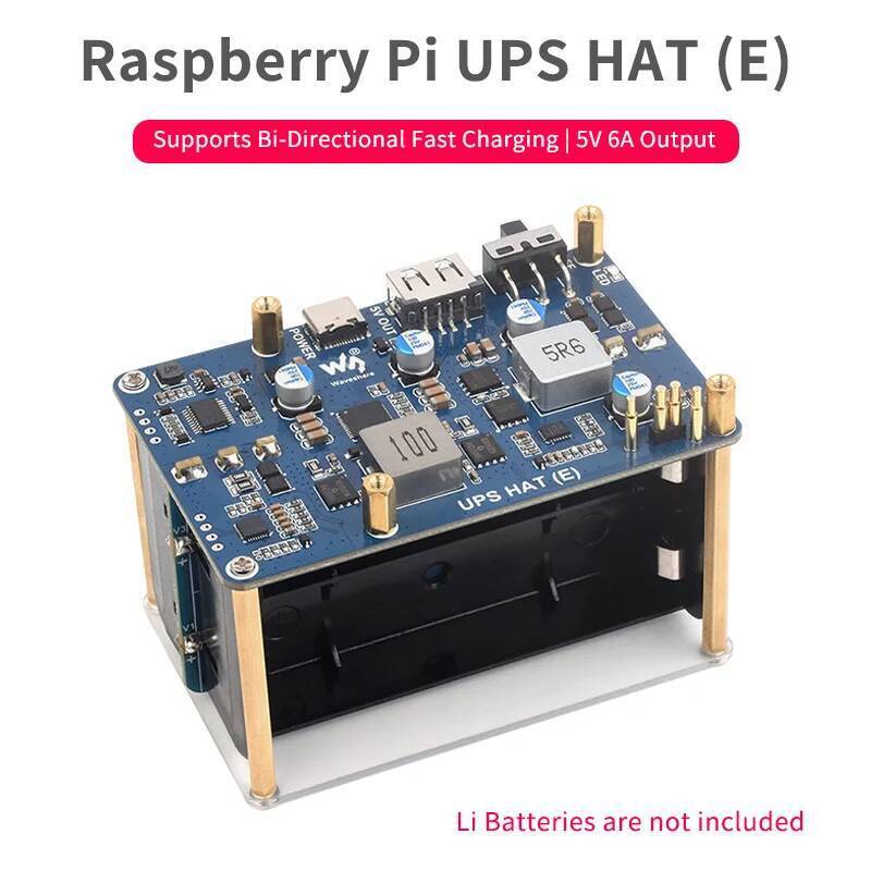 Raspberry Pi 5 UPS HAT (E) 5V 6A Uninterruptible Power Supply Supports ...