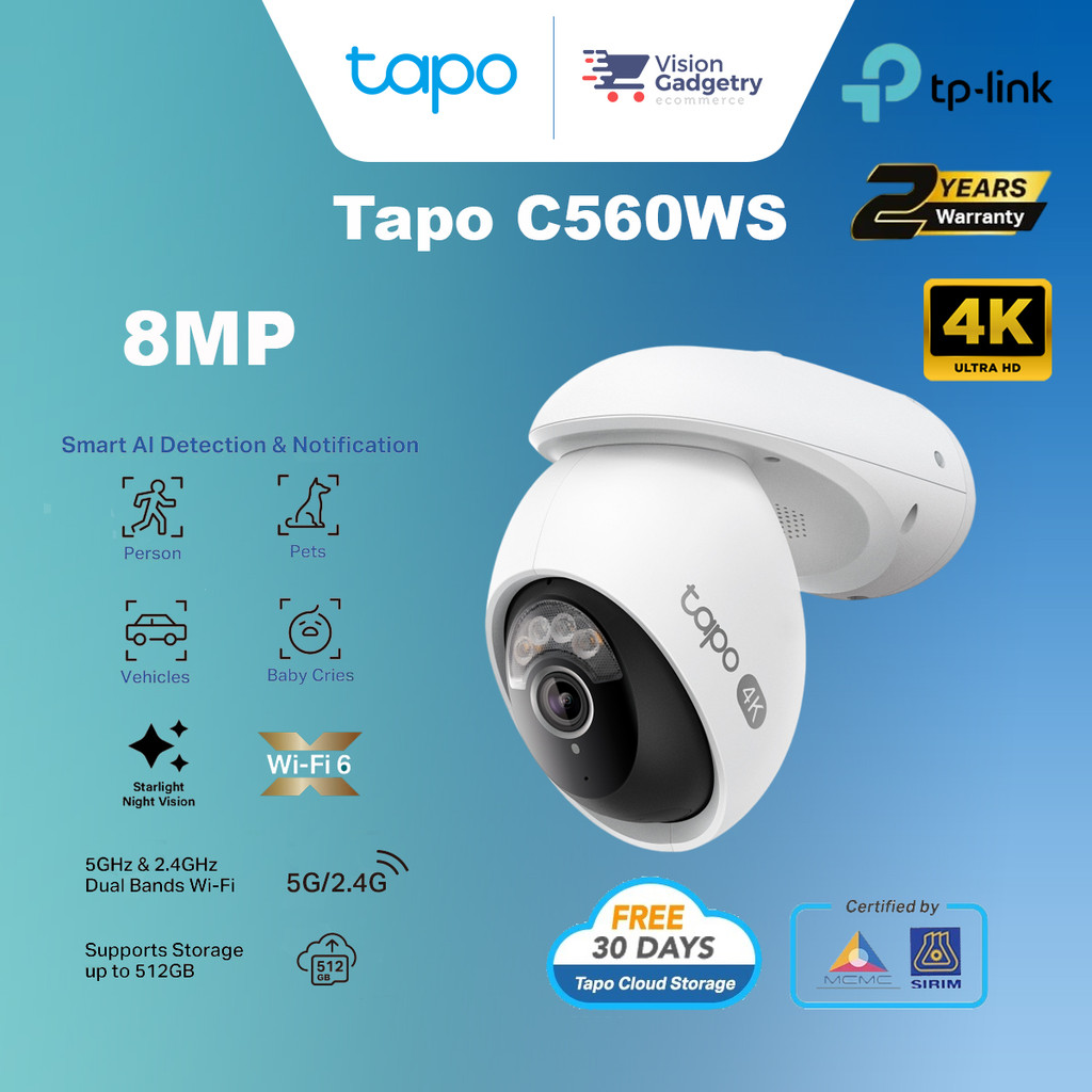 TP-Link Tapo C560WS 4K 8MP Pan/Tilt Outdoor Home Security Wi-Fi Camera ...