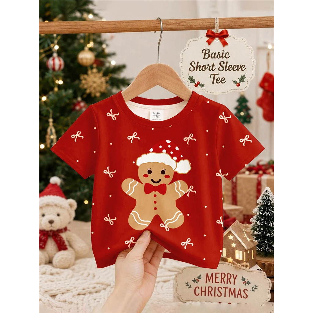 Girls Merry Christmas Graphic Tee Cute Gingerbread & Xmas Christmas ...
