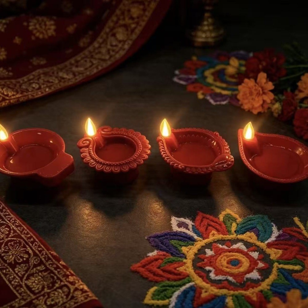 Deepavali Water Activated LED Diya, Four Red Decorative Lamp Styles ...