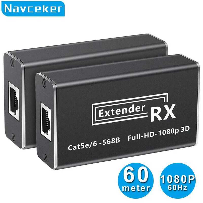 Navceker 60m to 1080P UTP Extender Cat6 POE IR Extensor HDMI RJ45 Video ...