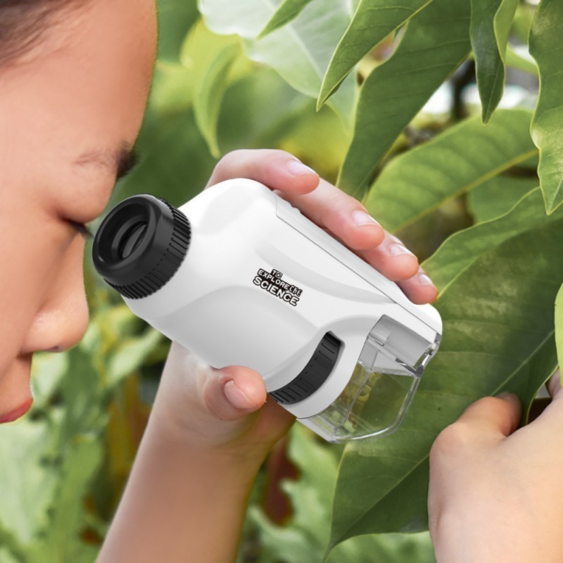 60-200X Zoom Handheld Microscope with LED Light for Kids Science ...