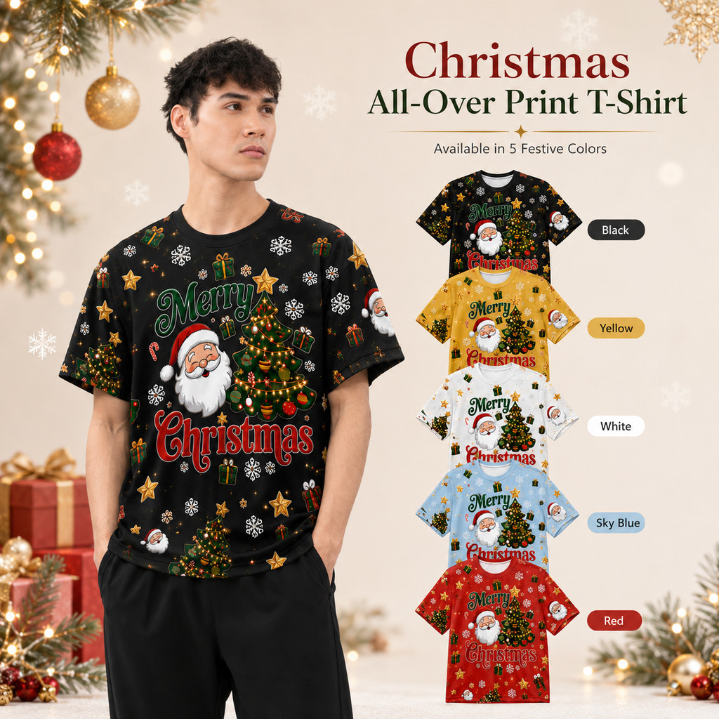 Christmas T Shirt Unisex Santa Tree Snowflake Graphic Short Sleeve Tee ...