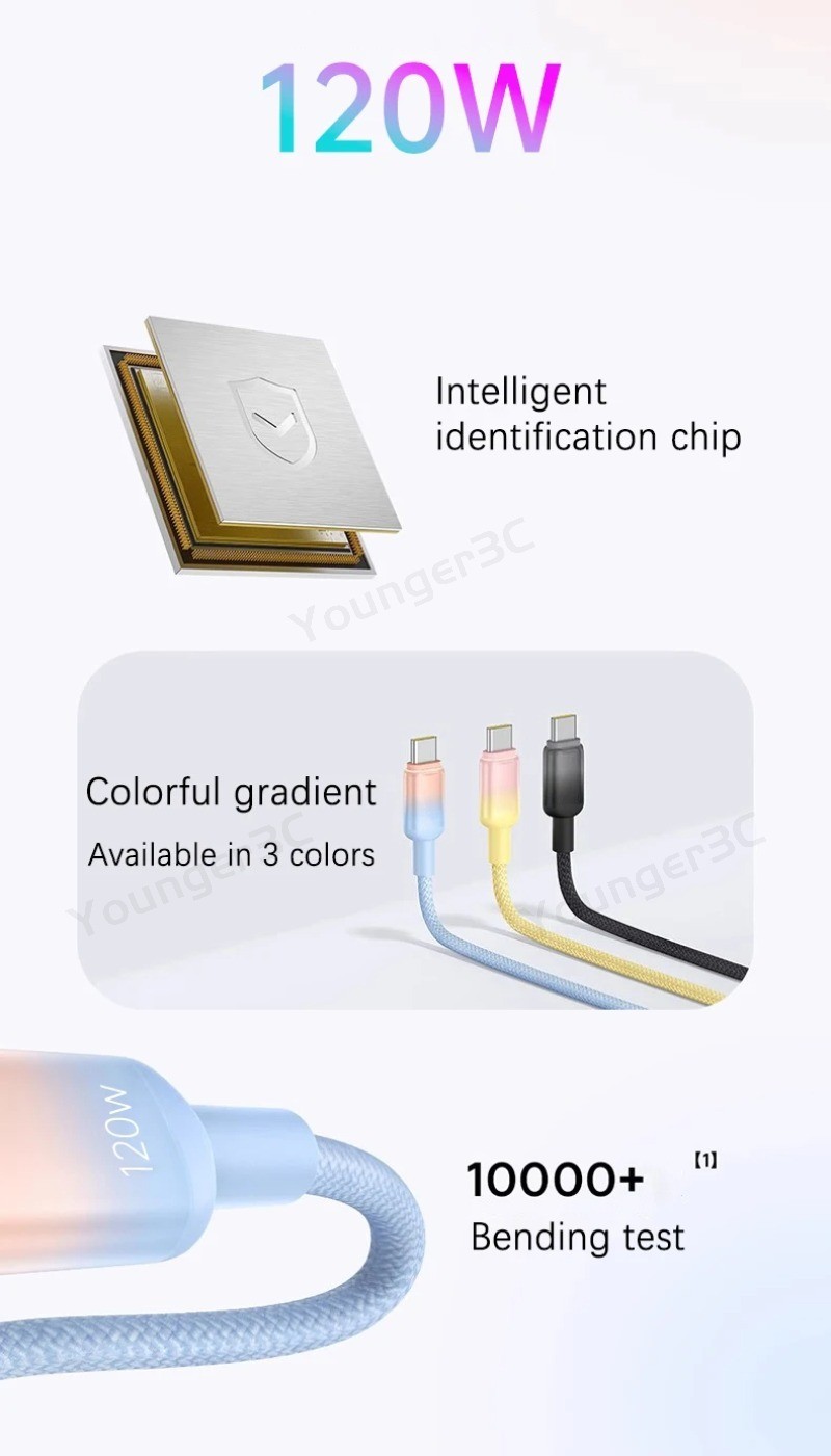 120W Fast Charging Color Gradient Braided Wire USB To IOS/Type-C ...