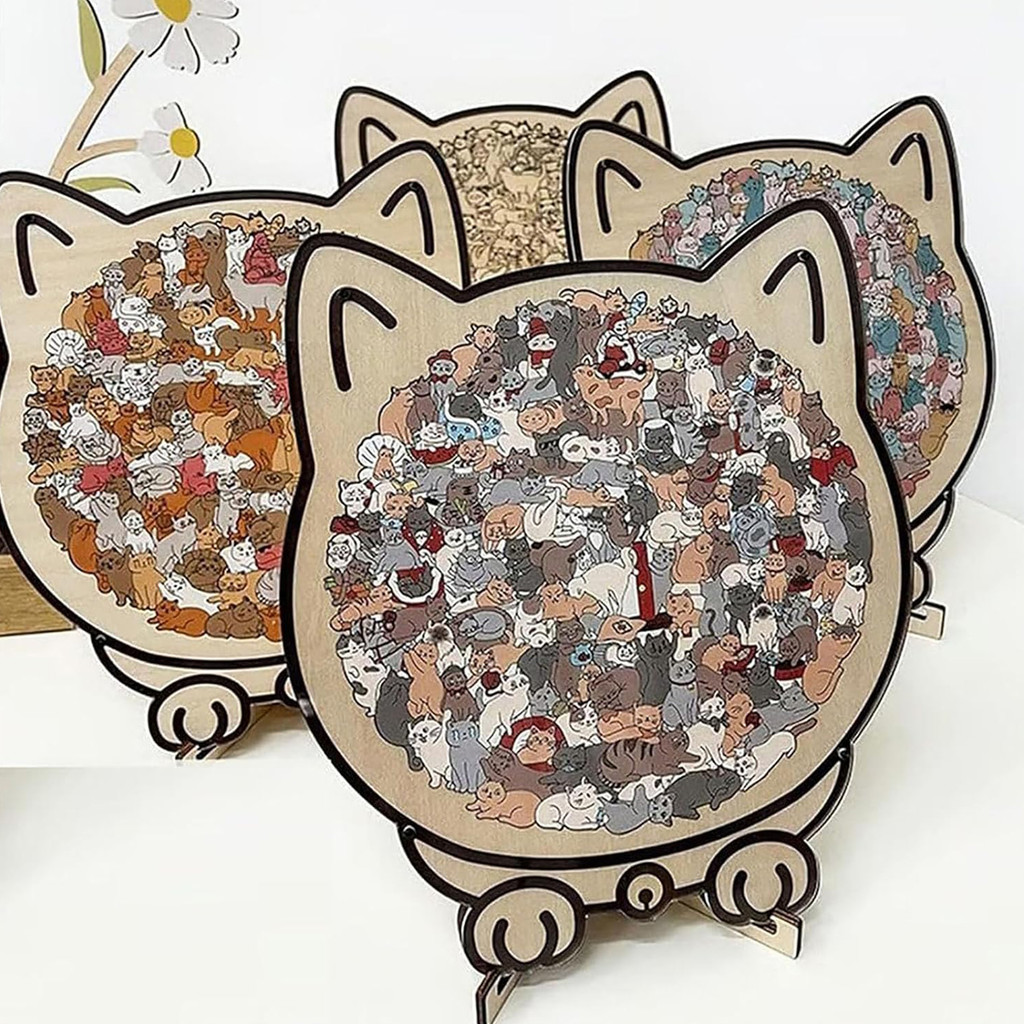 Morandi-Colored Cat Shaped Wooden Jigsaw Puzzle creativity for Adults ...