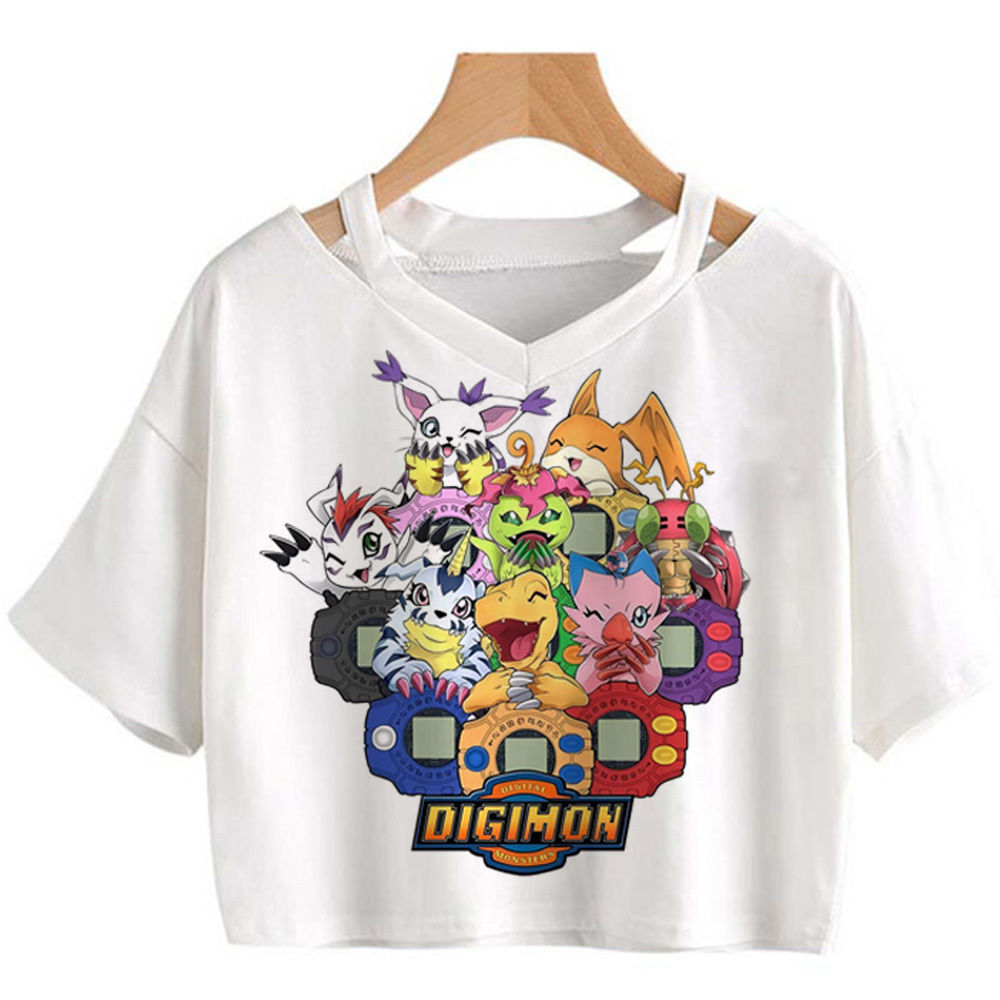 Digimon Gothic-Aesthetic Slim Fit Crop Top - 2000s Cute Babydoll Style ...