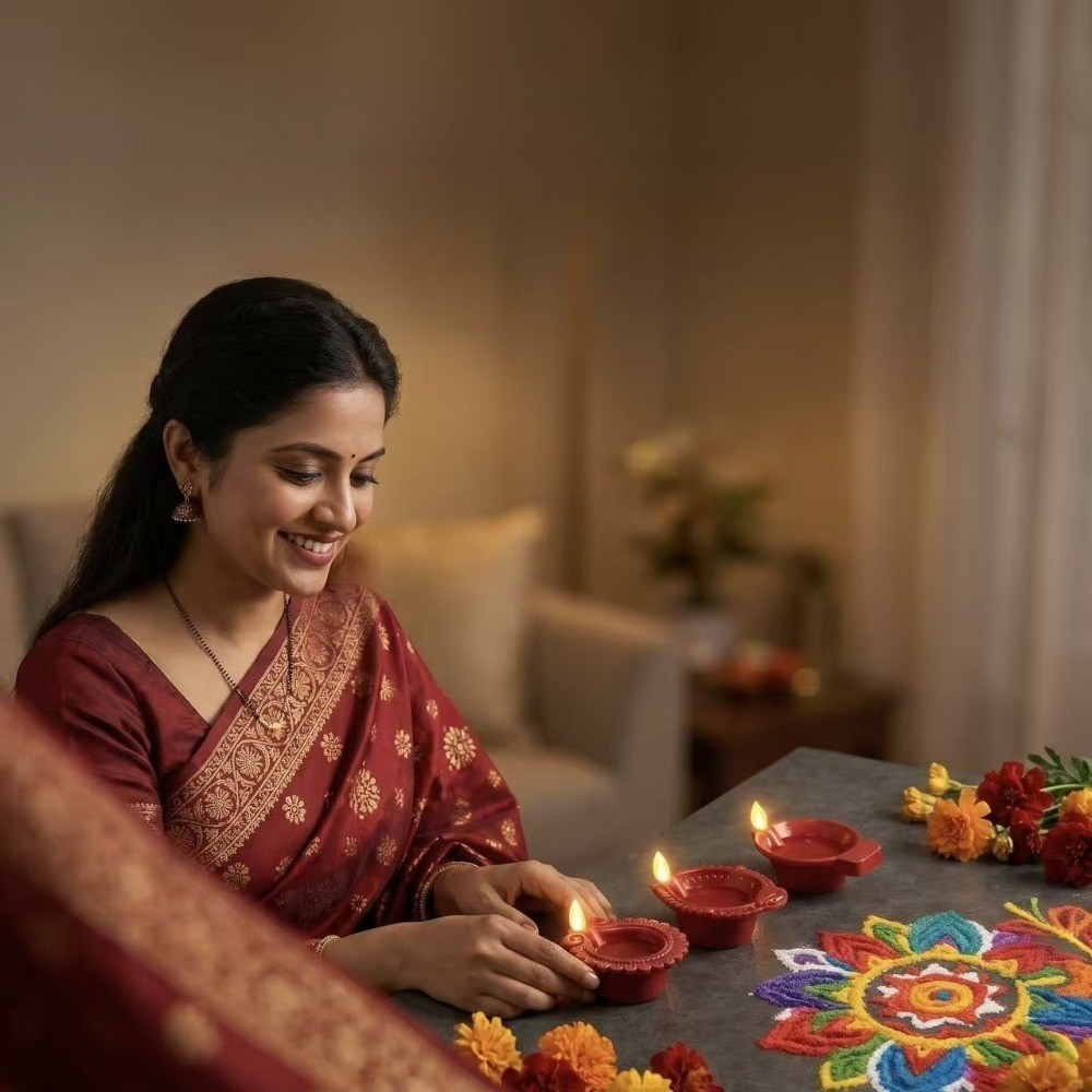 Deepavali Water Activated LED Diya, Four Red Decorative Lamp Styles ...