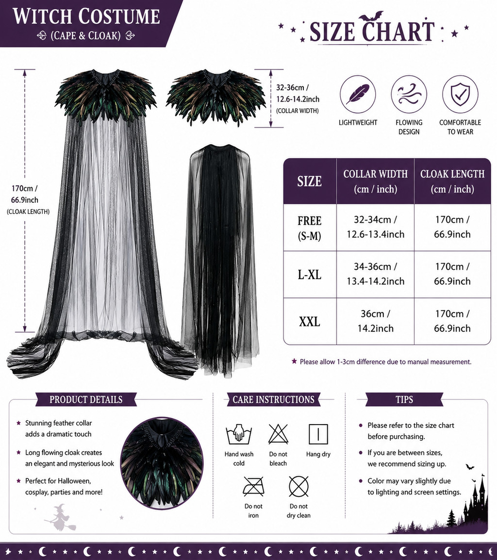 MYLITTLELASS Women Gothic Feather Cape Black Sheer Cloak Raven Shoulder ...