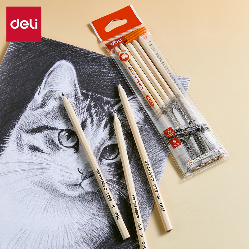 Deli Sketch Pencil 2H H HB B 2B Smooth Writing Drawing Pensel Graphite ...