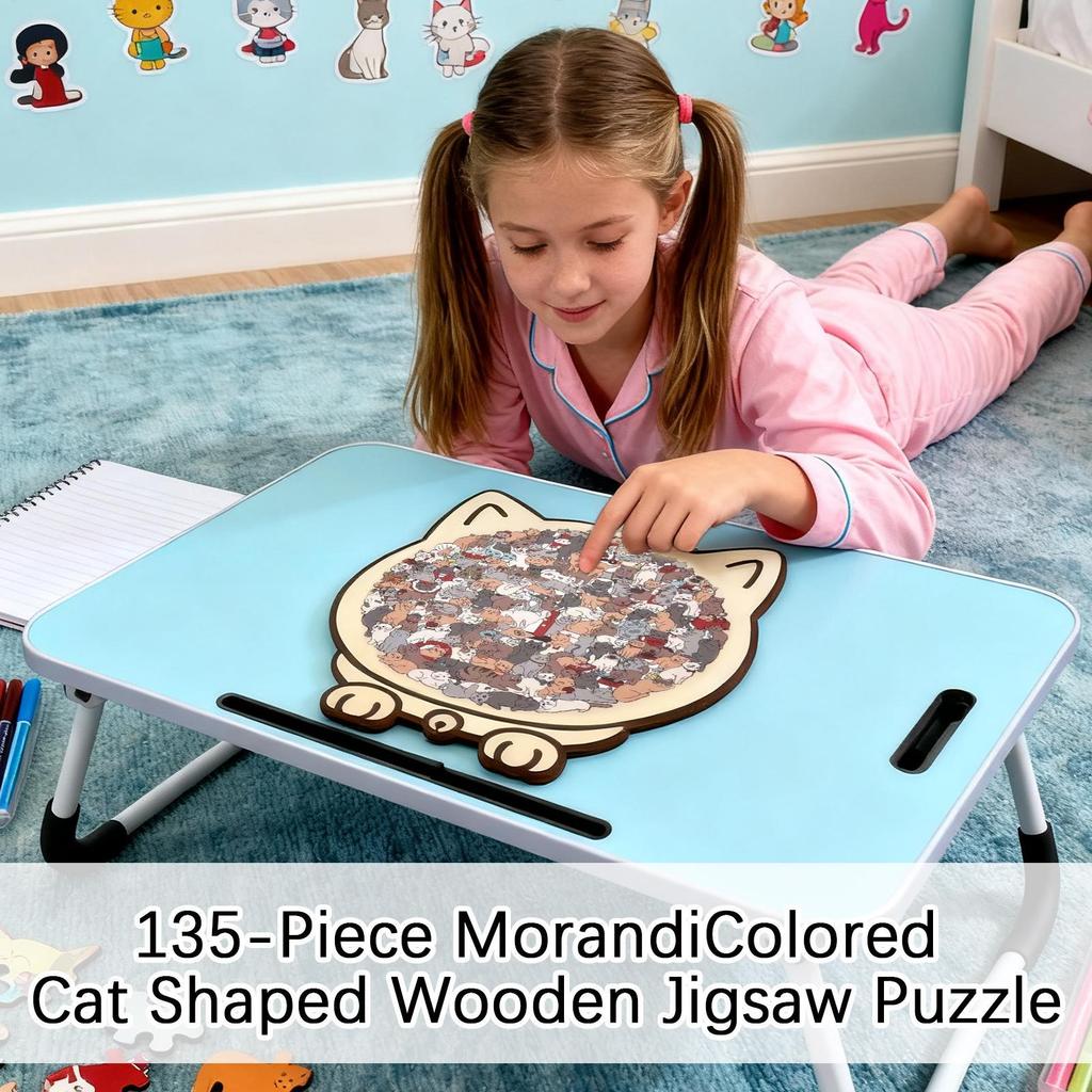 Morandi-Colored Cat Shaped Wooden Jigsaw Puzzle creativity for Adults ...