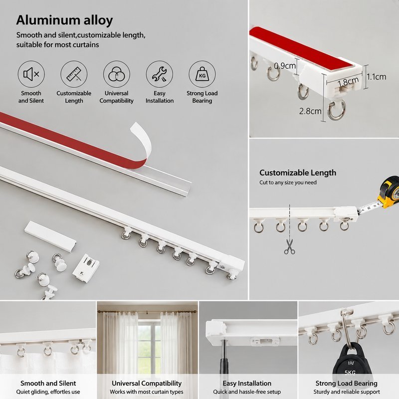 1M Curtain Rail Silent Curtain Track Punch-Free Curtain Rail Self ...