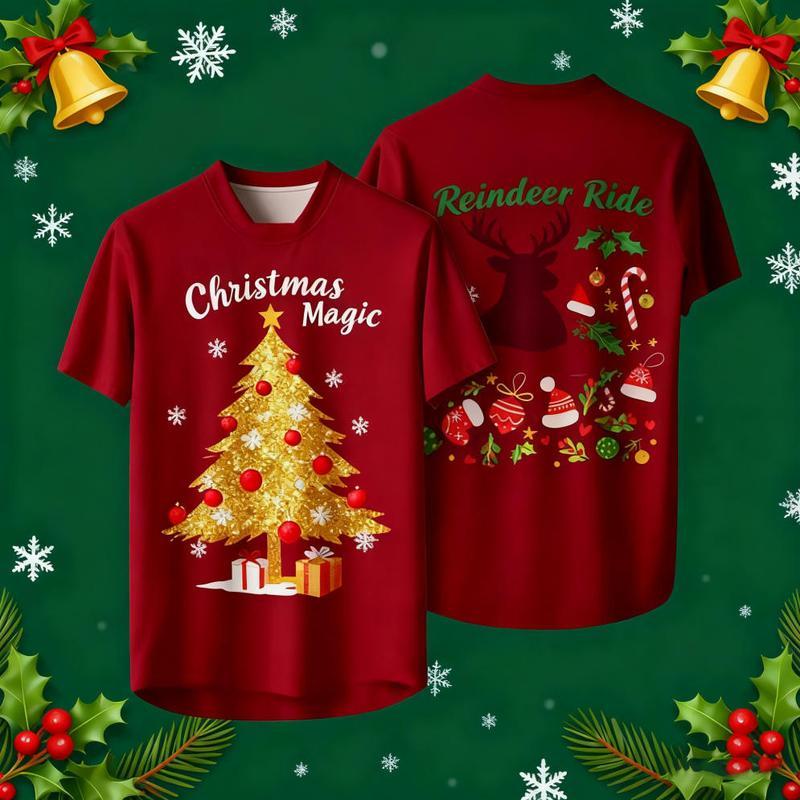 Full Sublimation Christmas T‑Shirt Double Sided Print Xmas Graphic Tee ...