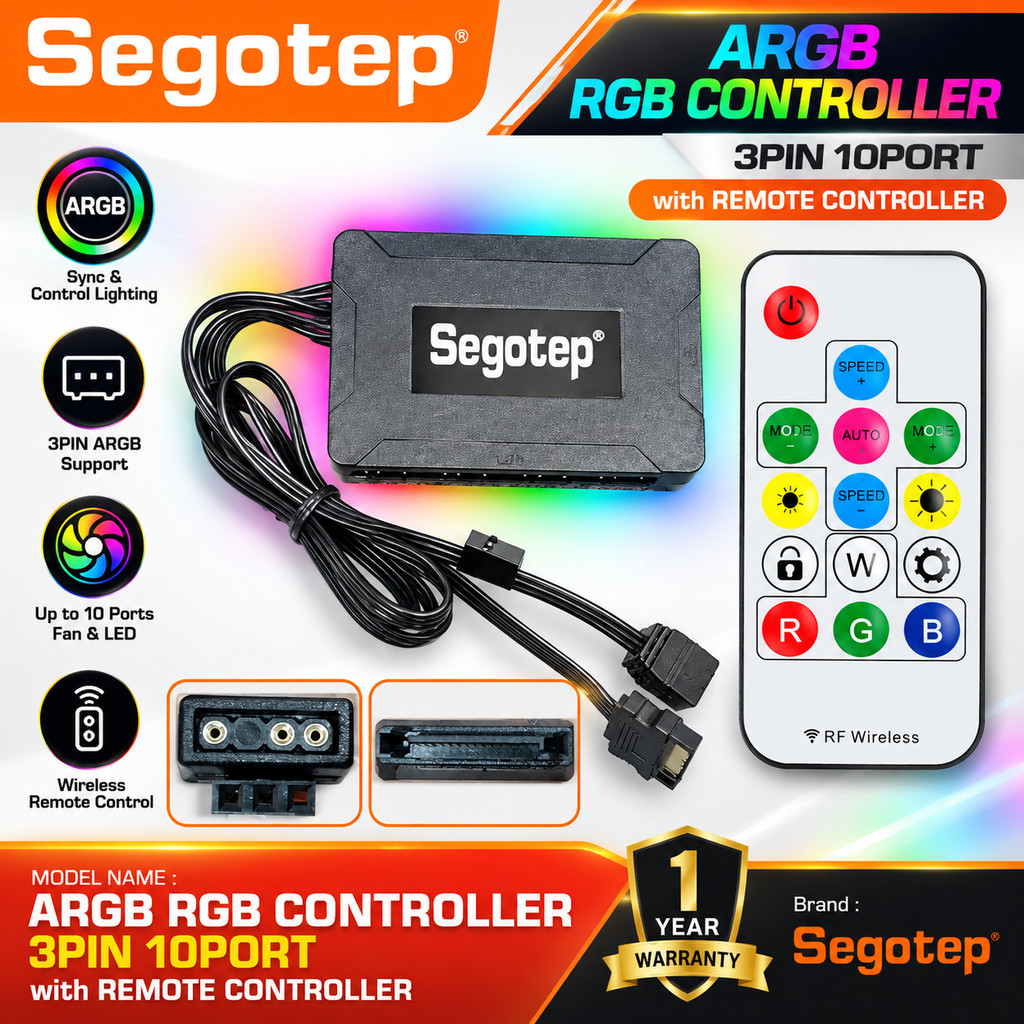 Segotep 10-Port 3-Pin ARGB Fan Hub RGB Controller with Remote Control ...