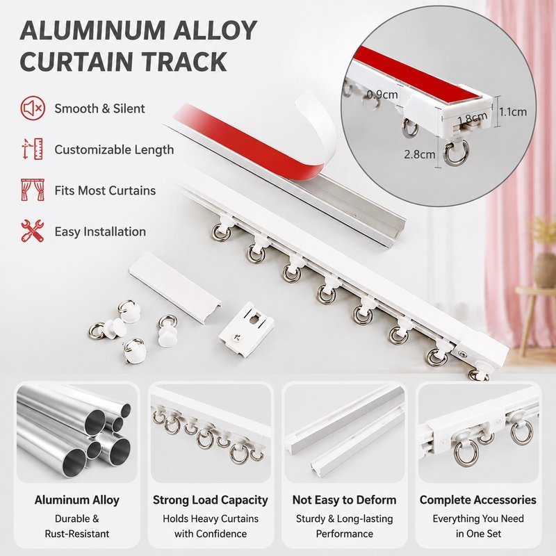 1M Curtain Rail Silent Curtain Track Punch-Free Curtain Rail Self ...