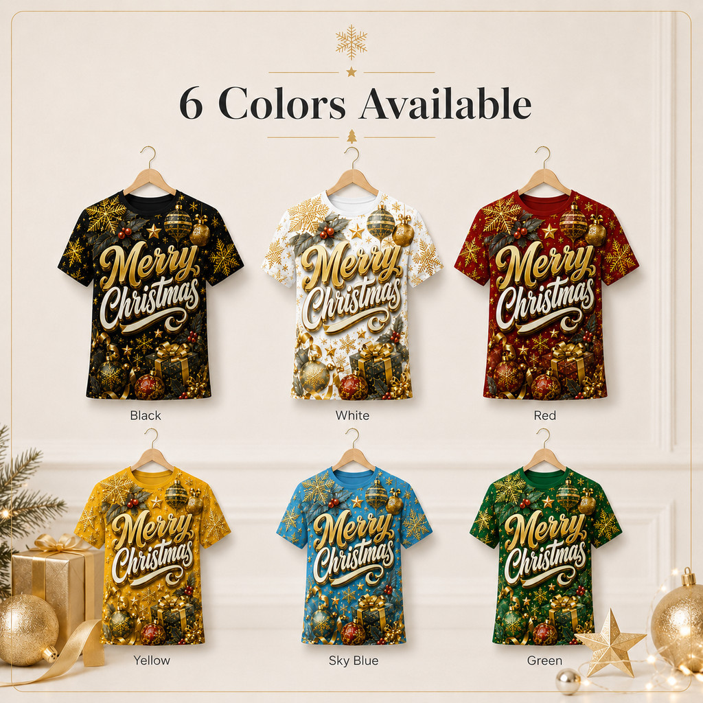 Merry Christmas T-Shirt Christmas 3D Graphic Tee Unisex Holiday Tee ...