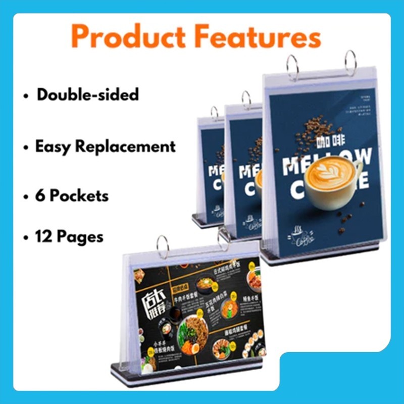 Clear Menu Cover With 6 Sleeves A5 A6 Paper Table Menu Stand Display ...