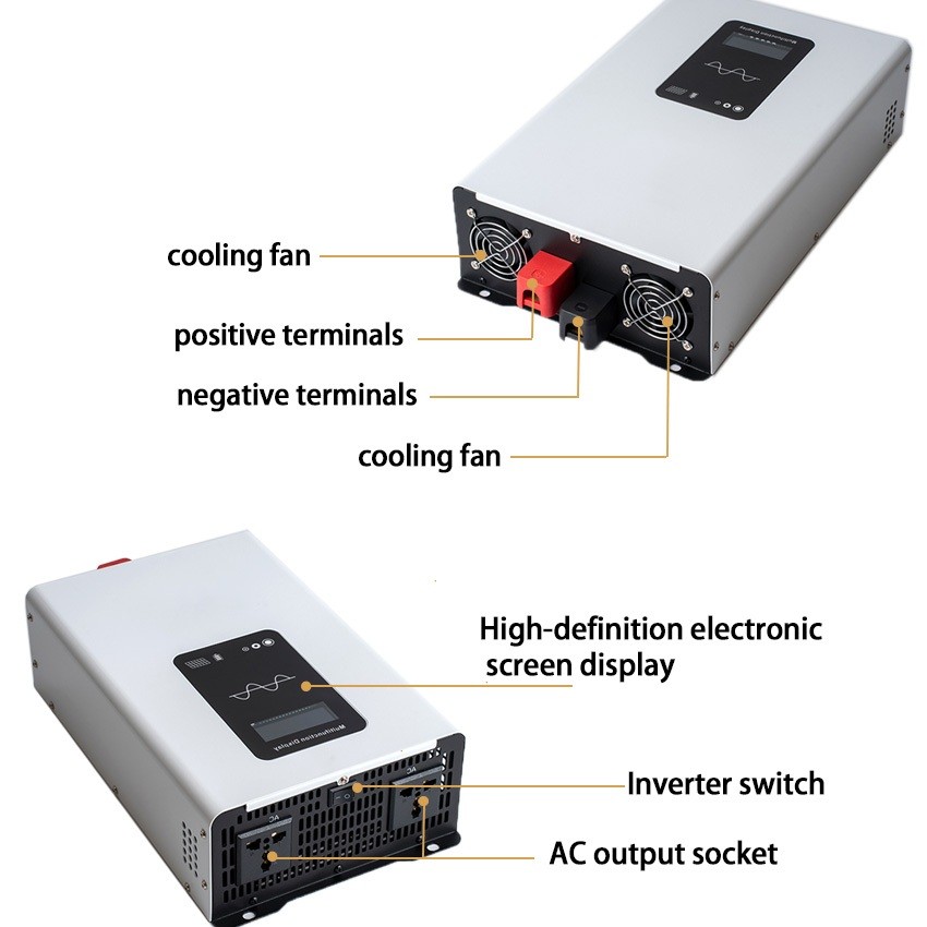 High Power Pure Sine Wave Inverter DC 12V 24V To AC 220V Portable ...