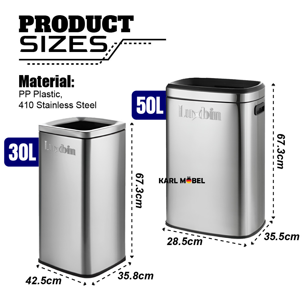 Luxbin™ Tong Sampah Moden Dustbin Stainless Steel Tong Sampah Dapur ...